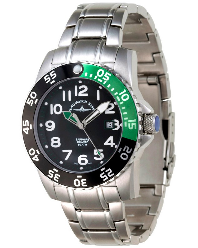  Zeno-Watch Basel - Black + Green 6350Q-a1-8M -   "Airplane Diver II" - 